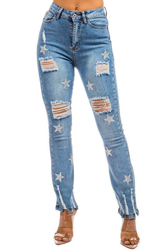 Ripped Rhinestone Star Jeans