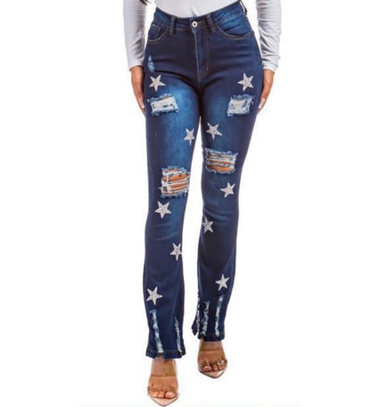 Ripped Rhinestone Star Jeans