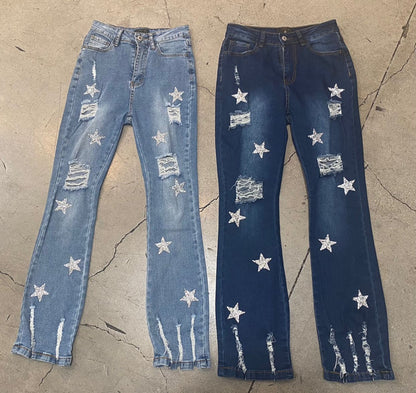 Ripped Rhinestone Star Jeans