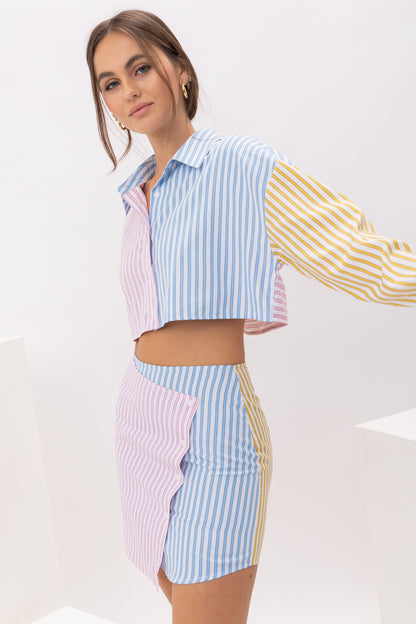 Color Block Shirting Skirt