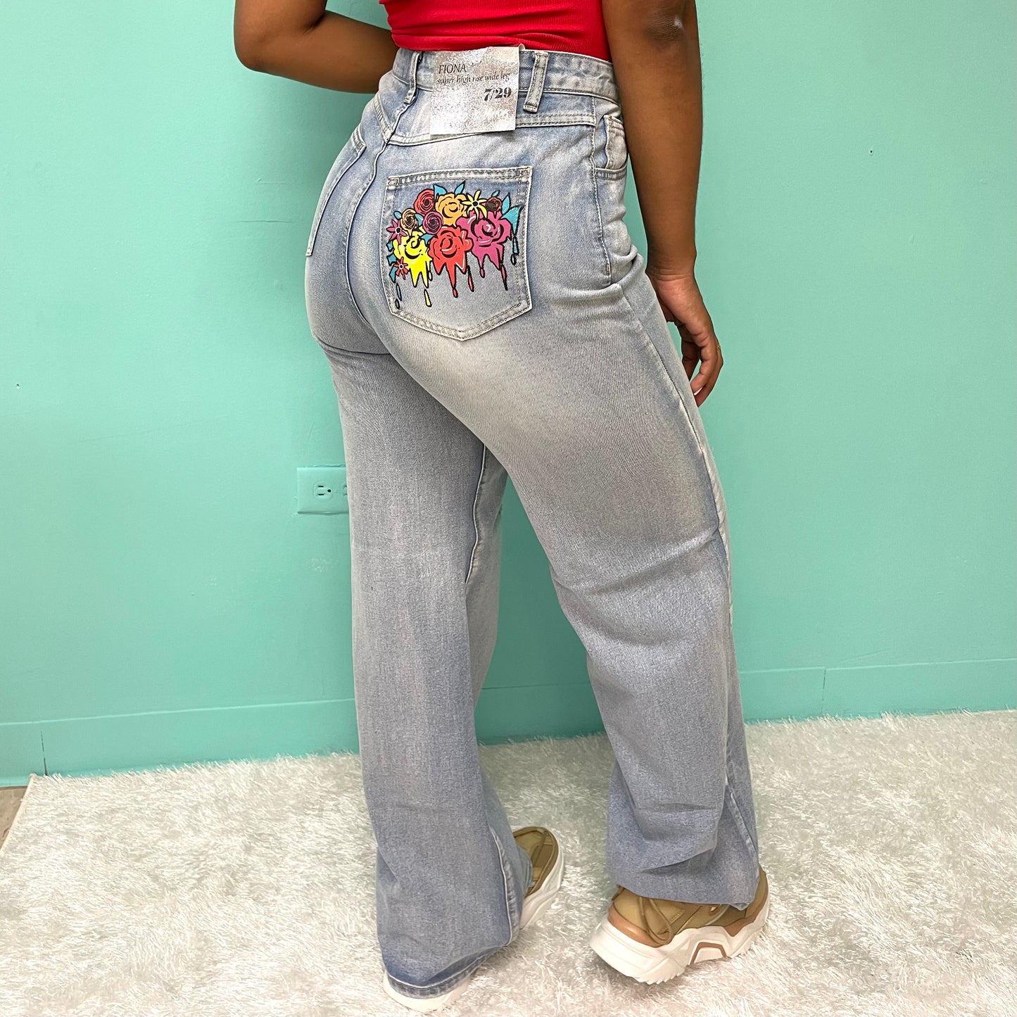 Painted Roses Wide Leg Jeans