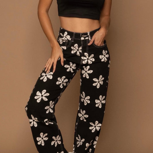 White Flowers Jeans