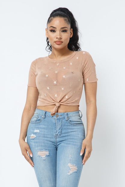 Mesh Front Tie Star Top